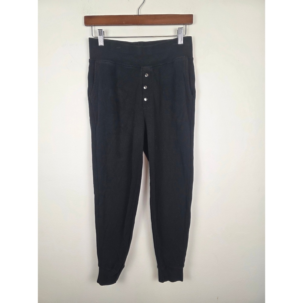 Pact Womens Organic Cotton Waffle Knit Joggers Black Thermal Pants Size S